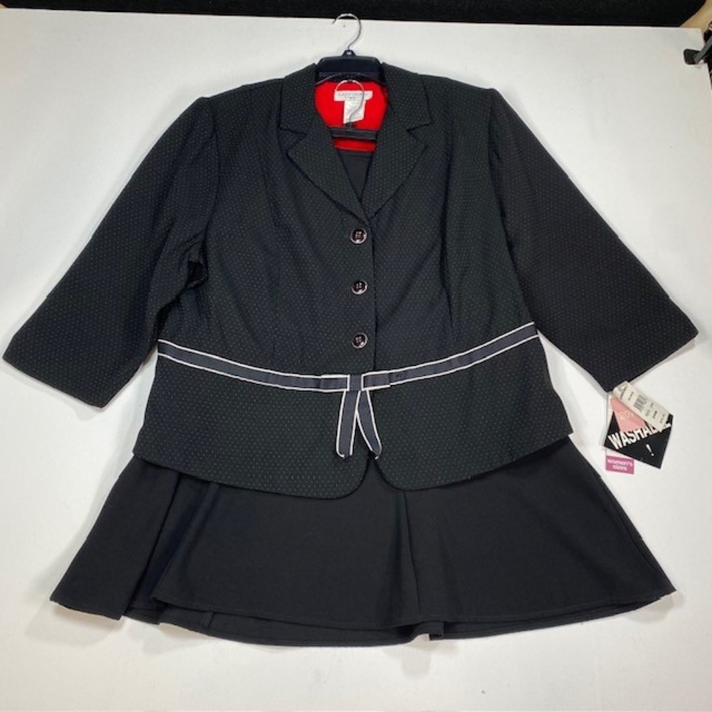 Womens 20W Black Pin Dot Jacket Dress Set 2pc Washable NEW Lady Dorby